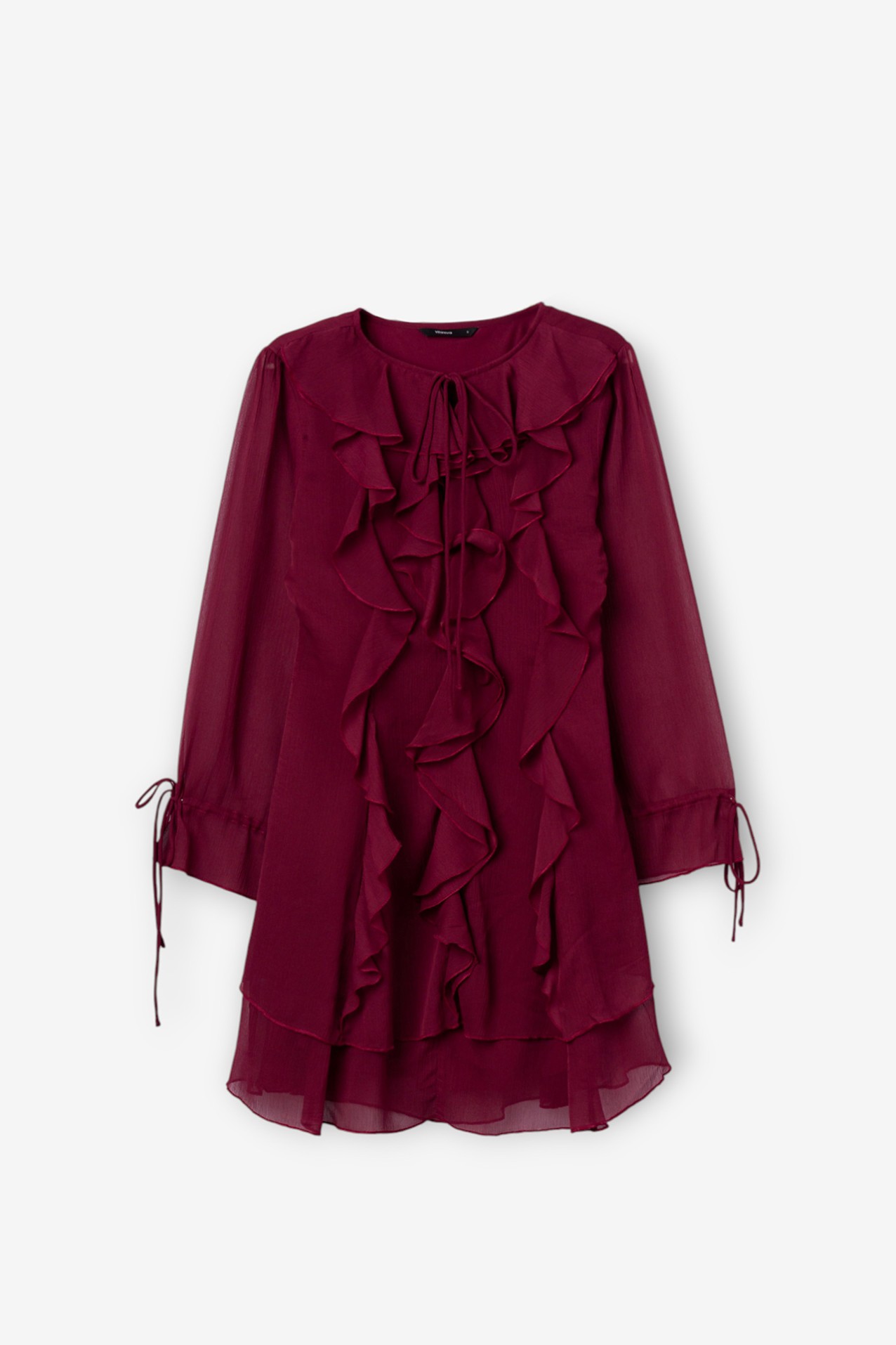 Wine-Toned Ruffled Dress