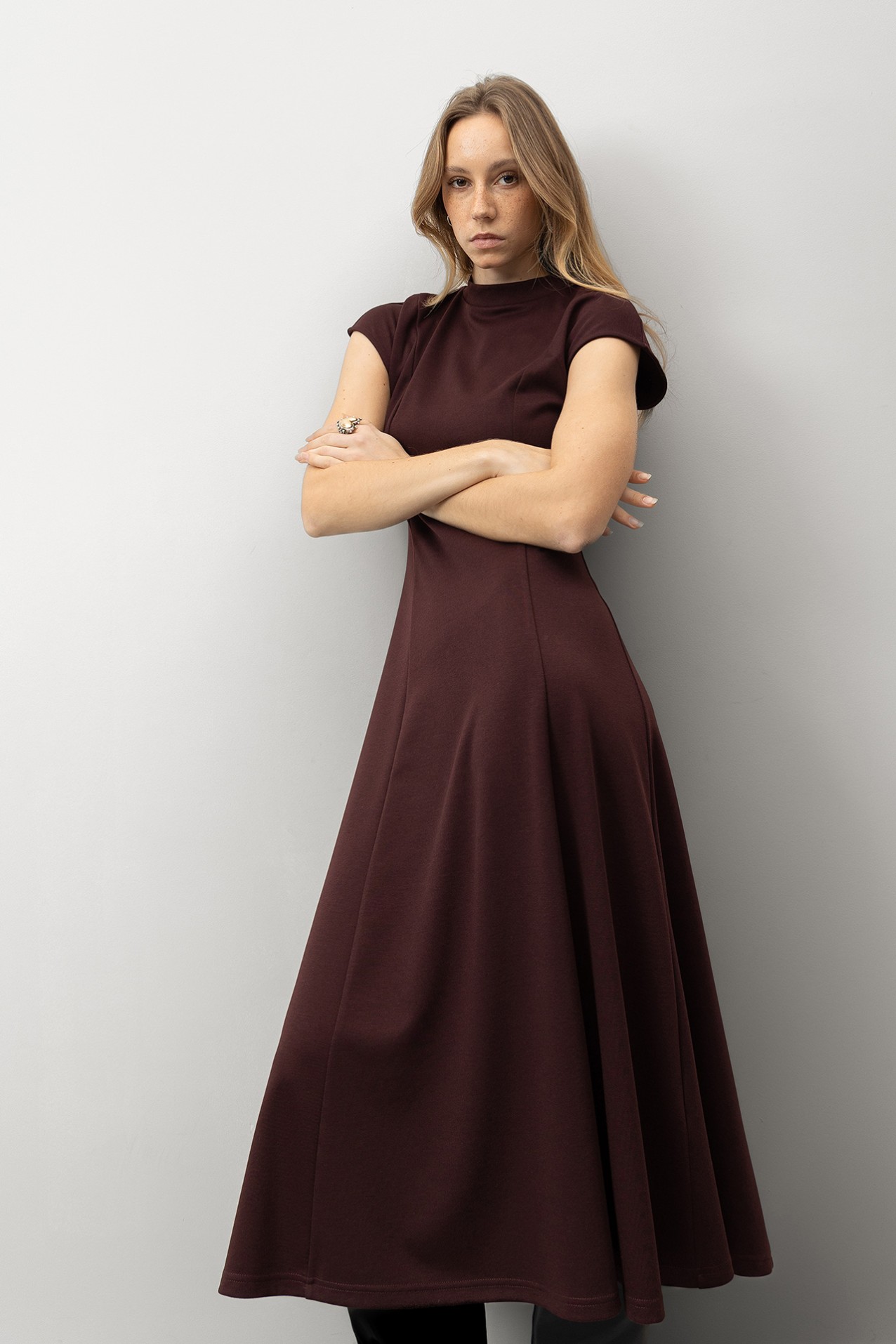 Wine-Toned Midi Dress