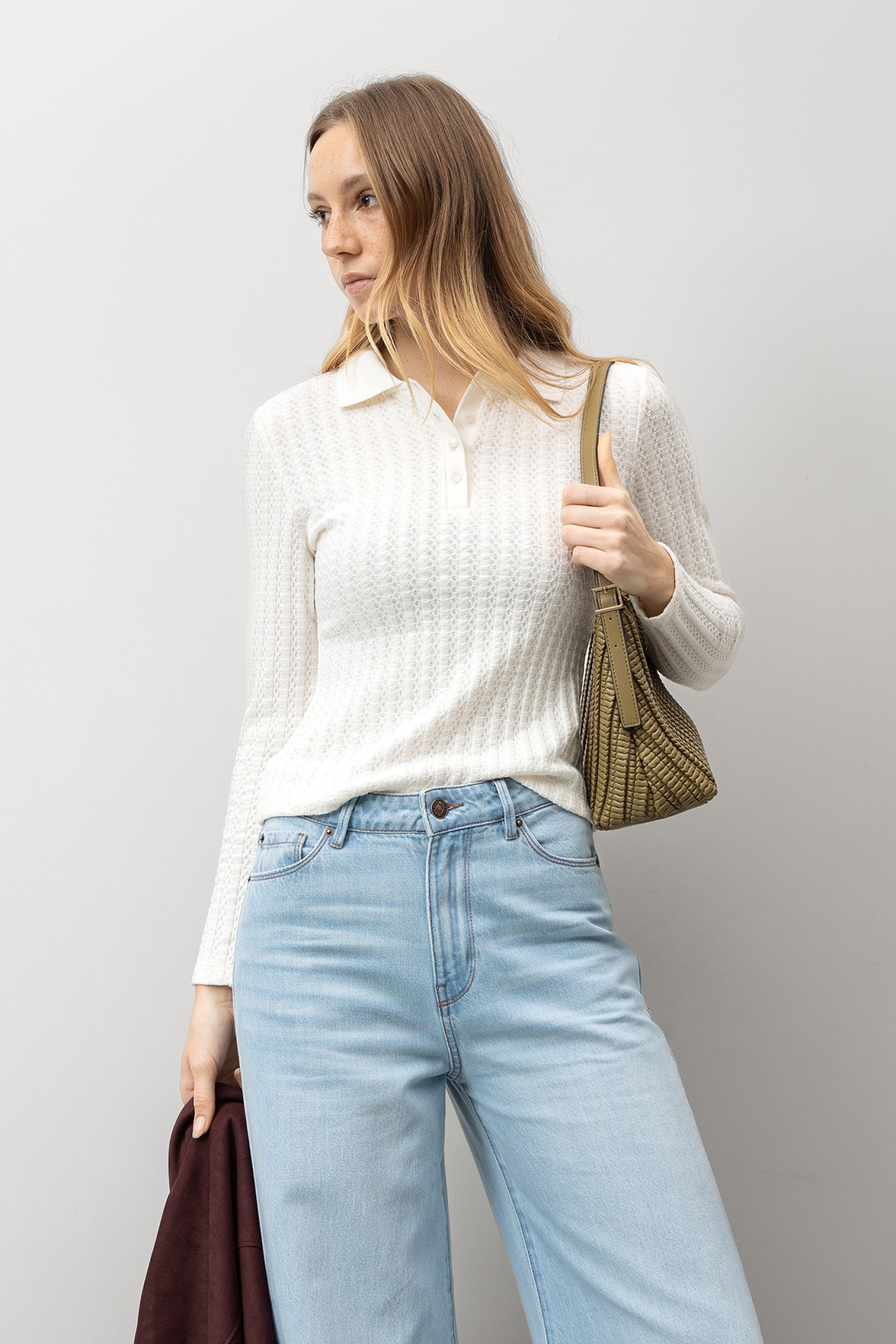 Beige Textured Slim T-shirt