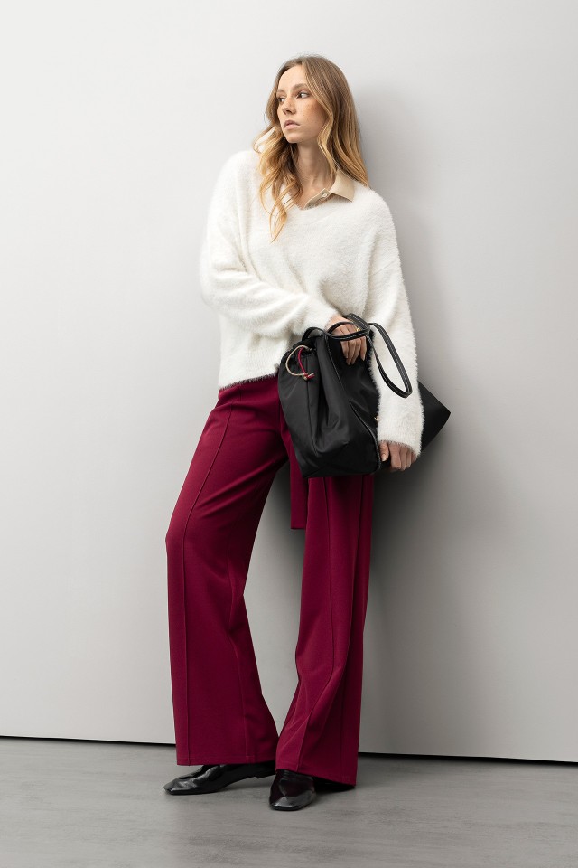 Wide Leg Burgundy Trousers