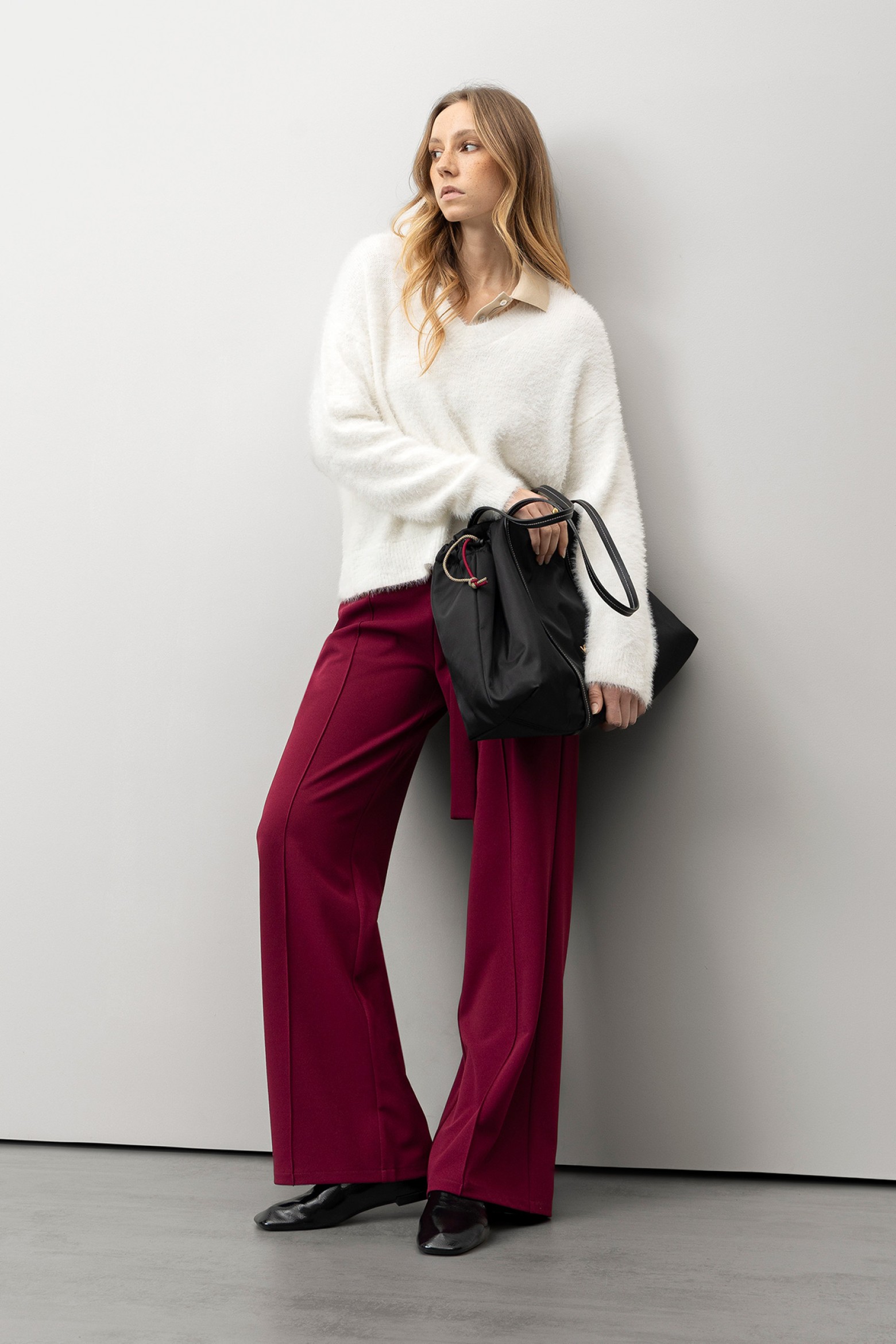 Wide Leg Burgundy Trousers