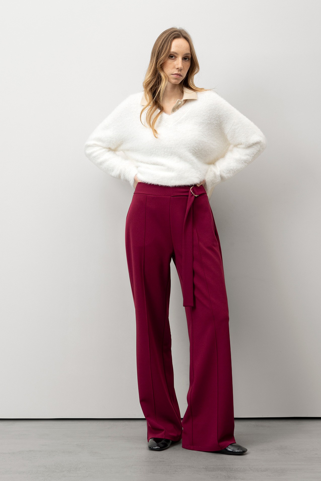 Wide Leg Burgundy Trousers