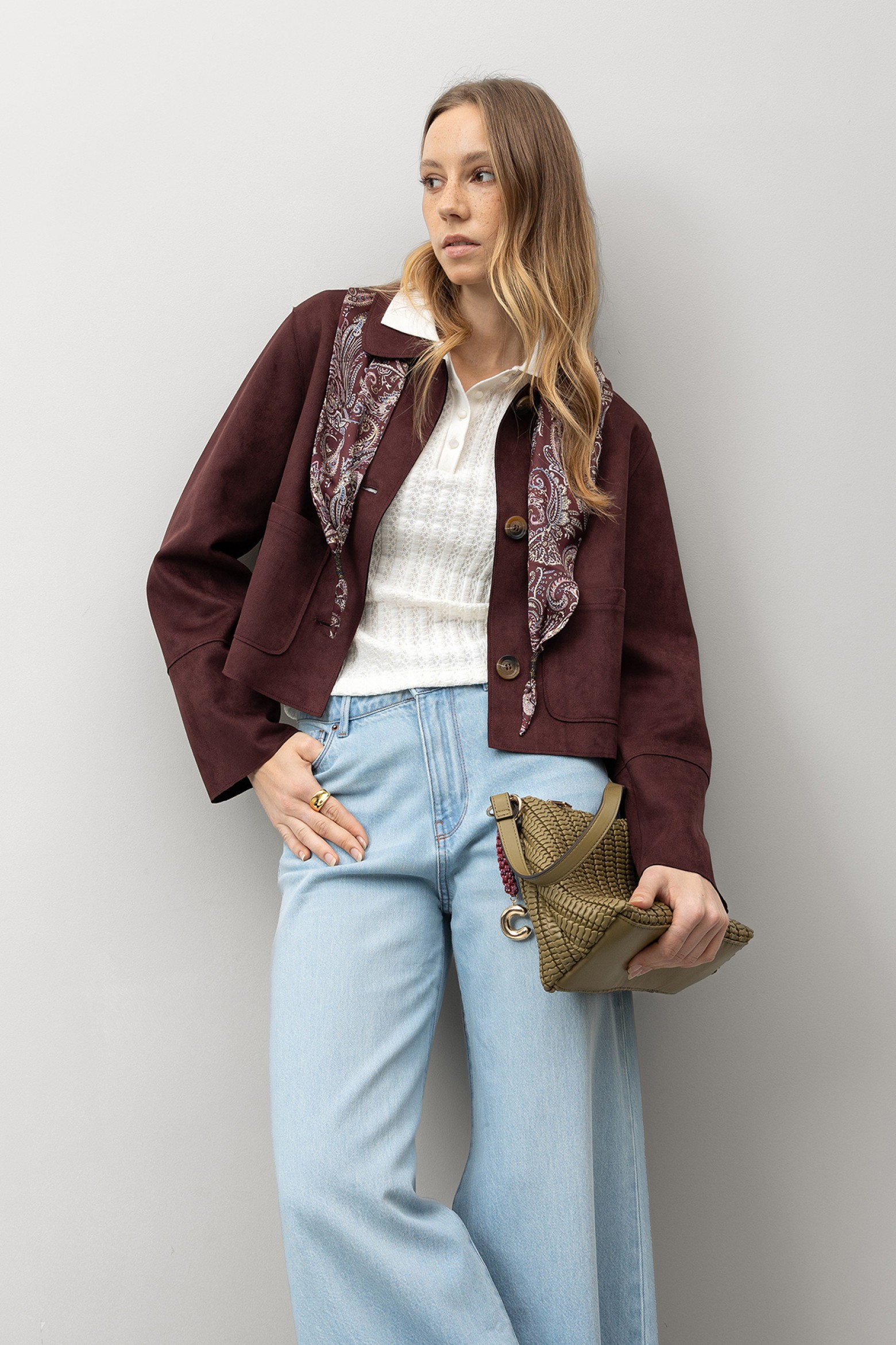 Wine-Toned Short Jacket