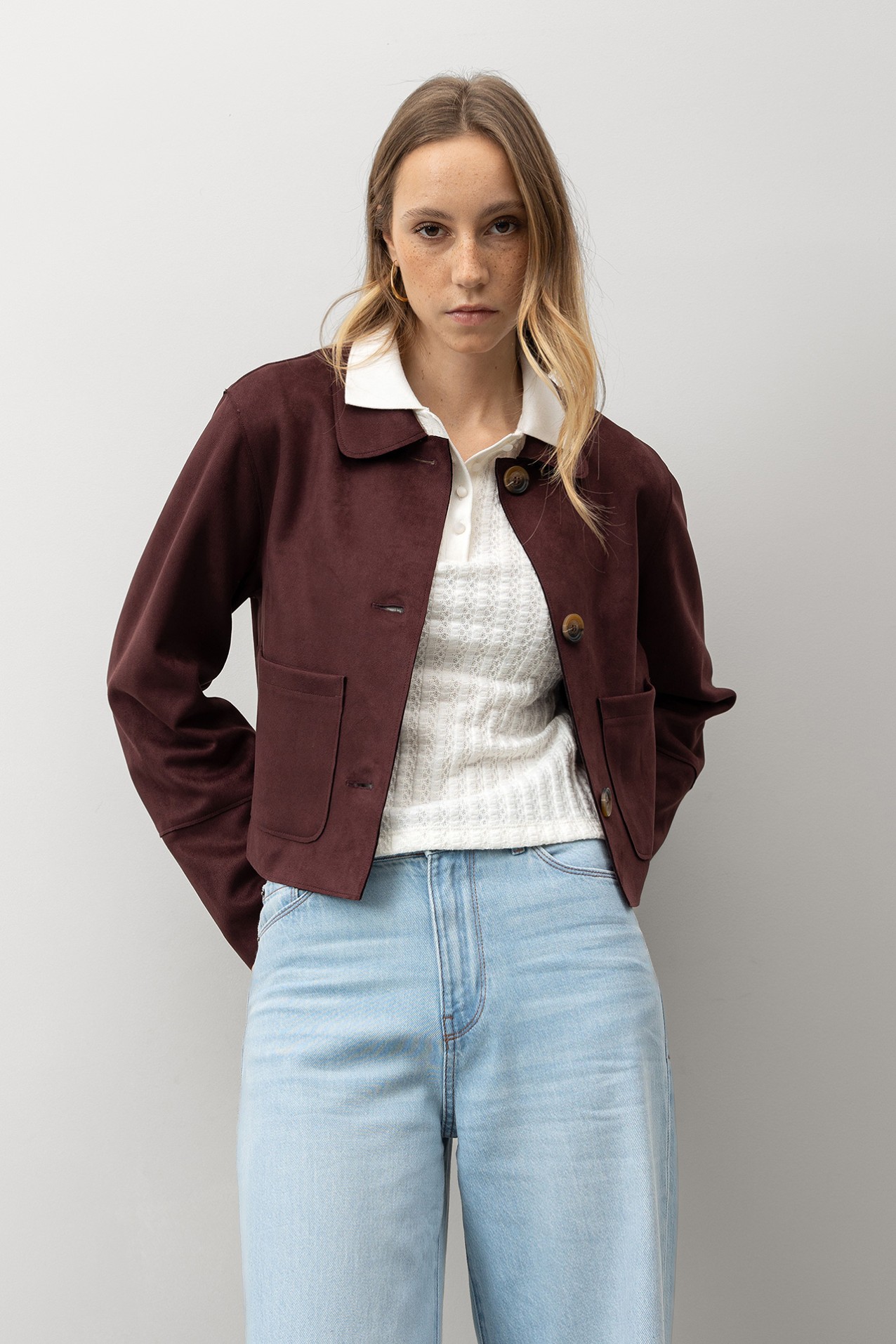 Wine-Toned Short Jacket