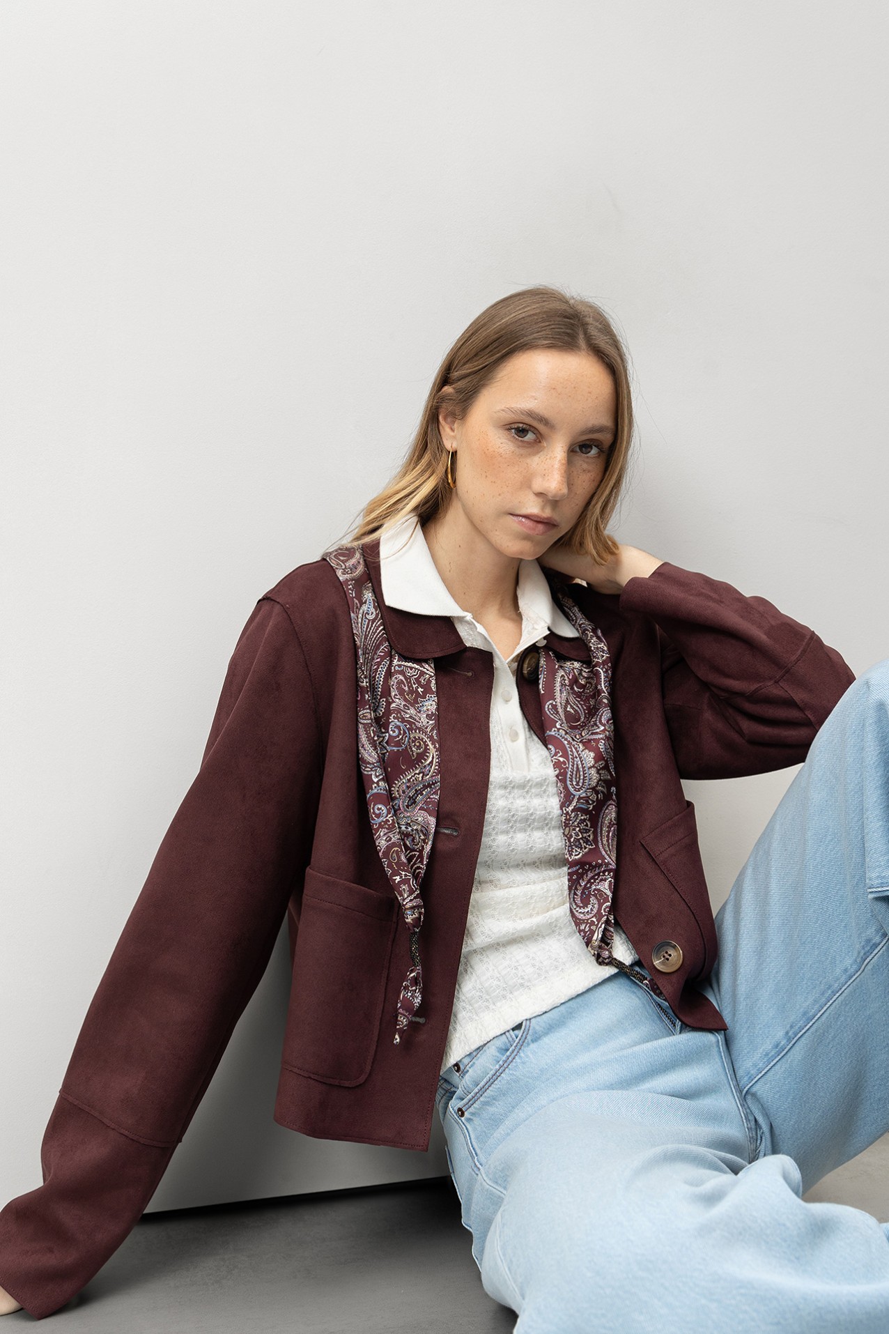 Wine-Toned Short Jacket