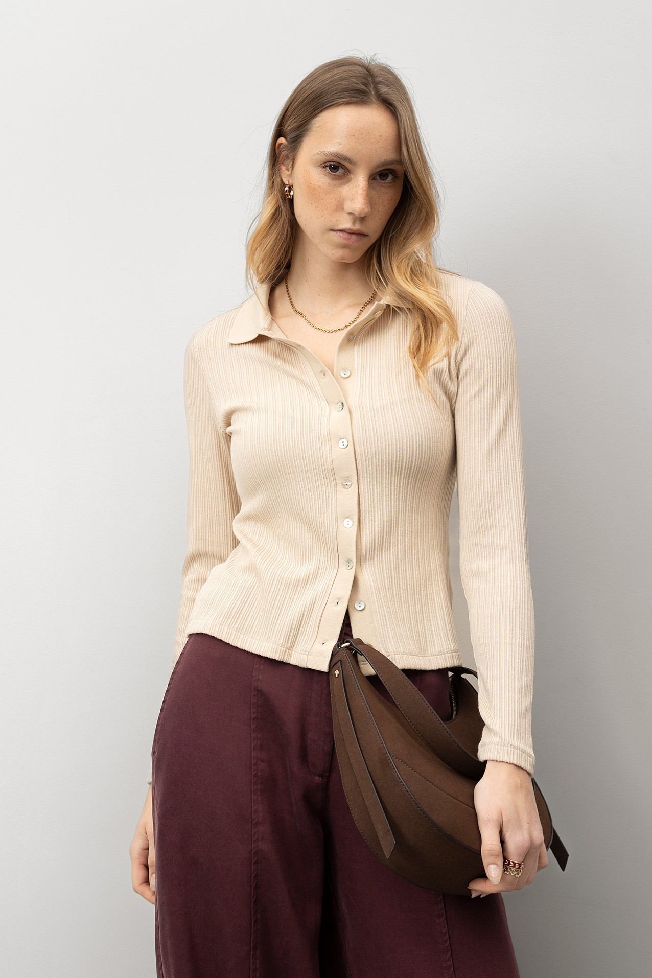 Beige Slim Long Sleeve Tee
