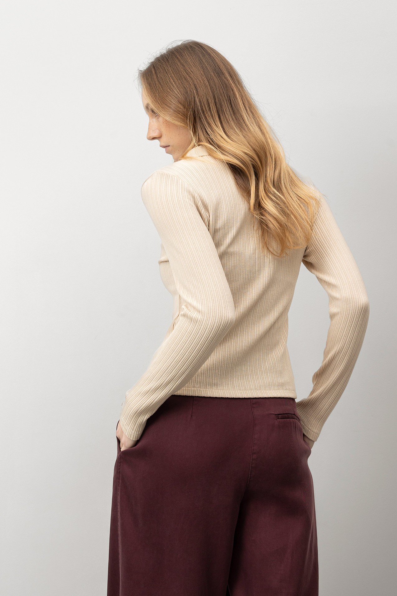 Beige Slim Long Sleeve Tee