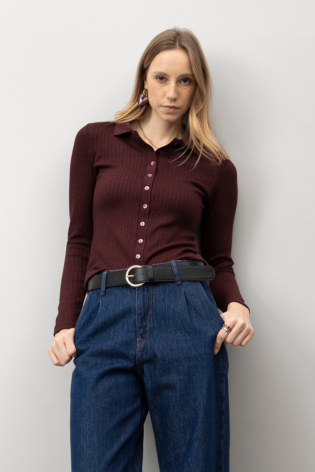 Camisola Slim Cor-de-vinho