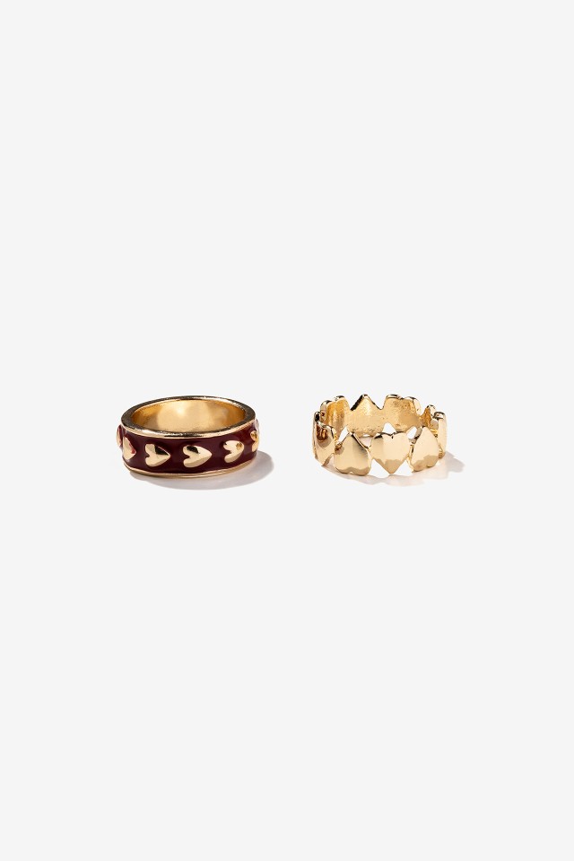 Gold Heart Ring Set