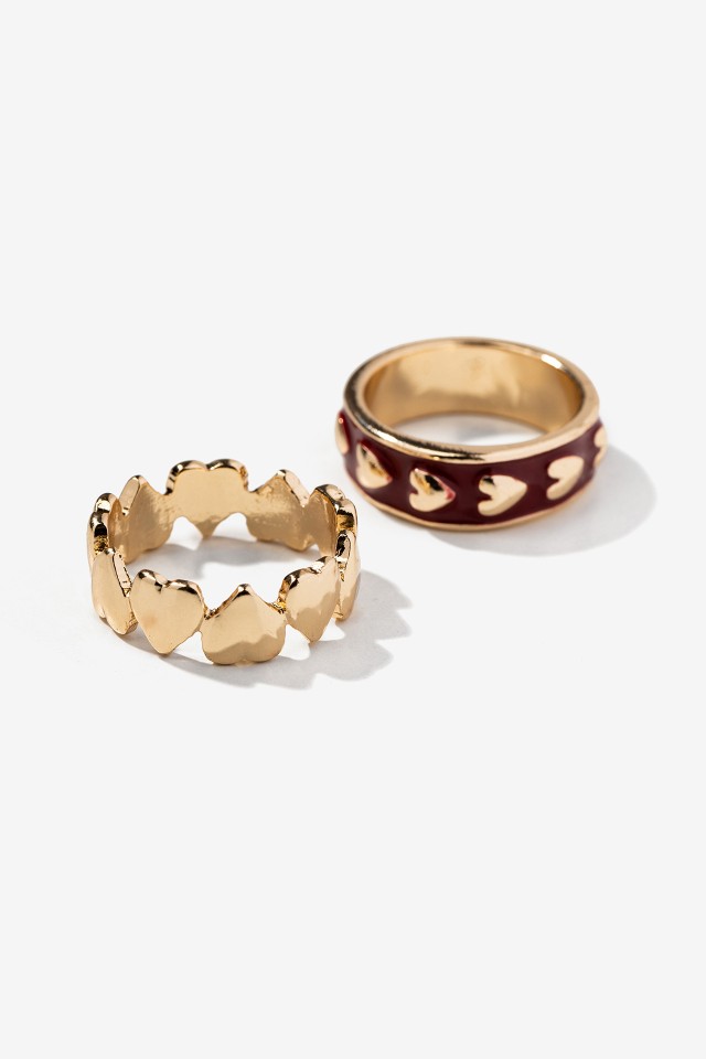 Gold Heart Ring Set
