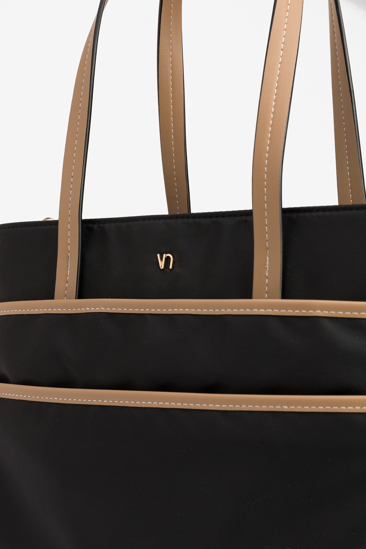 Black Tote with Brown Handles