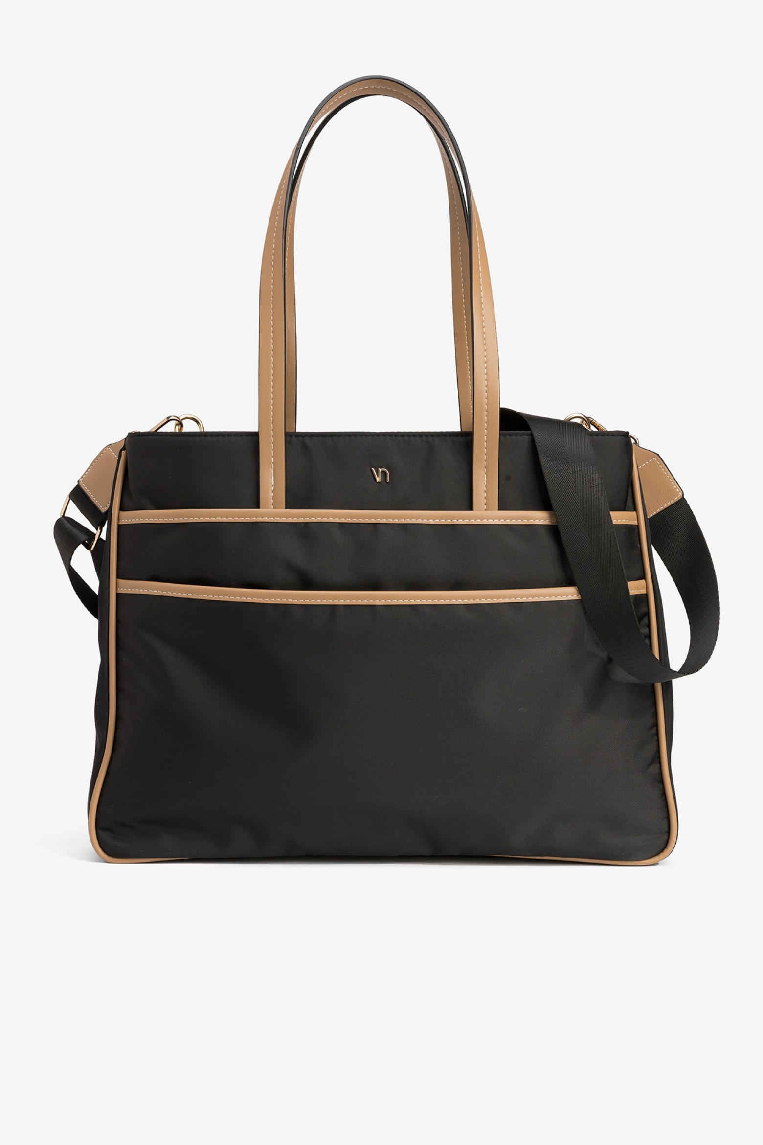 Black Tote with Brown Handles