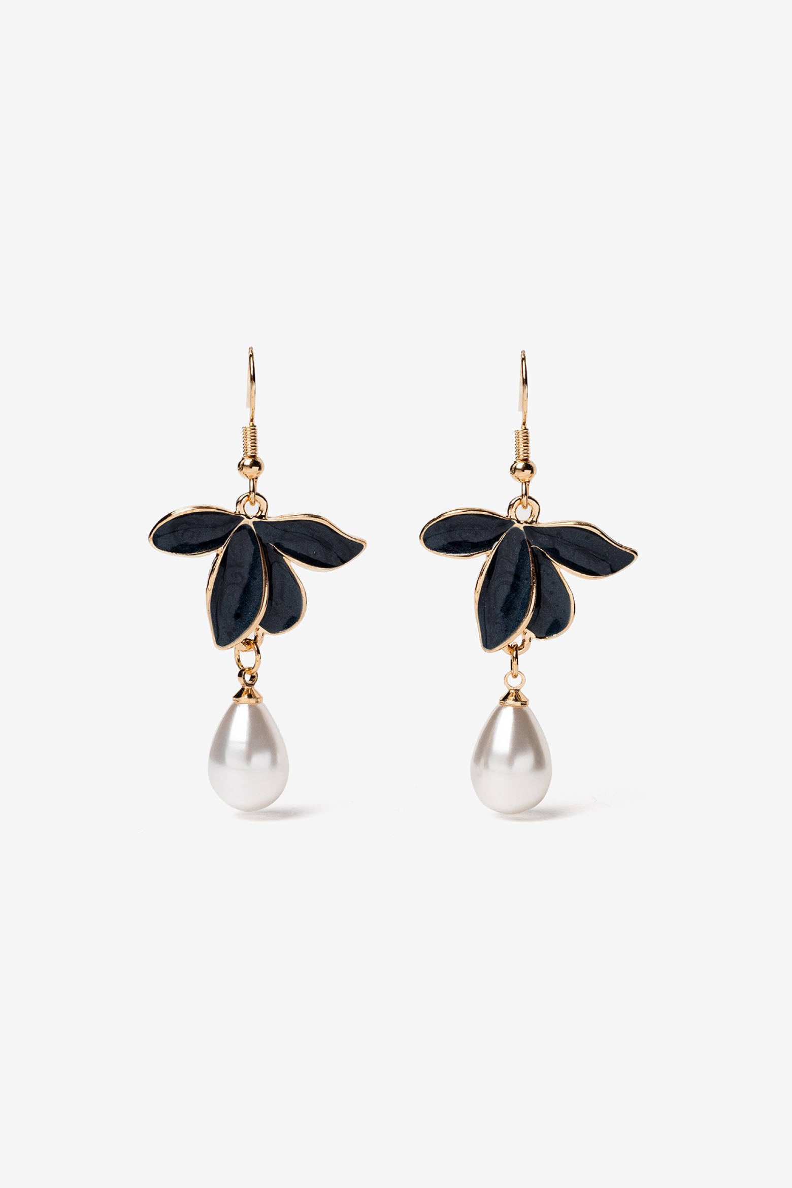 Navy Floral Drop Earrings