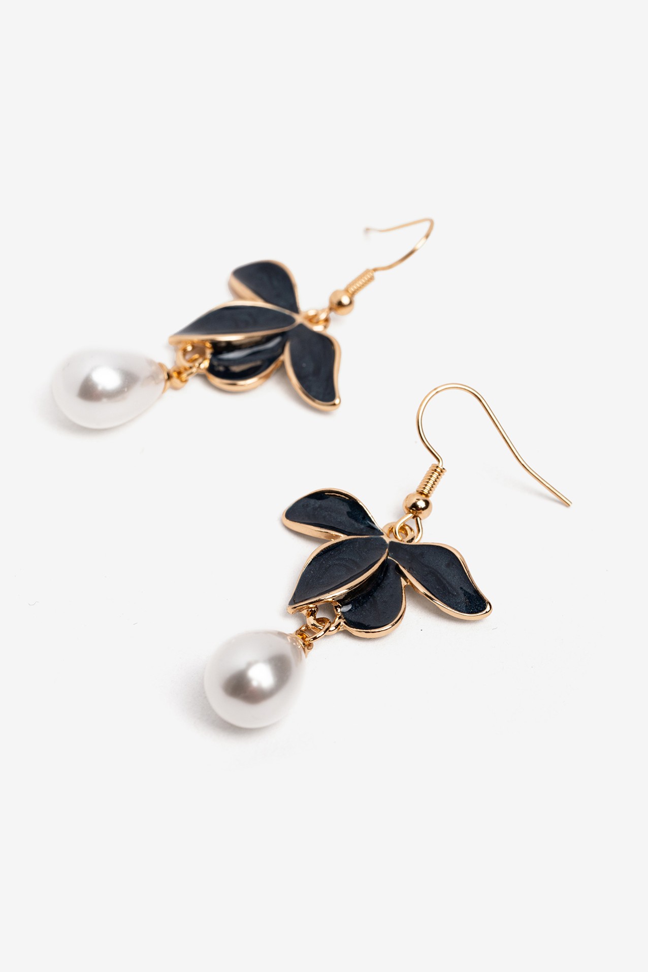 Navy Floral Drop Earrings
