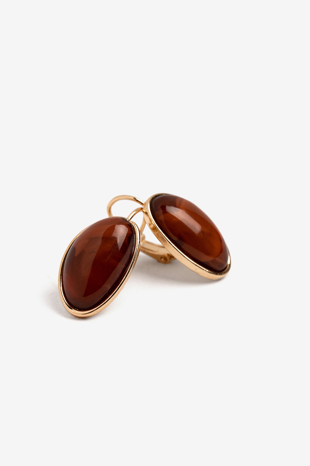 Gold Oval Stone Earrings