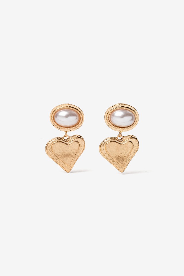 Gold Pearl Heart Earrings