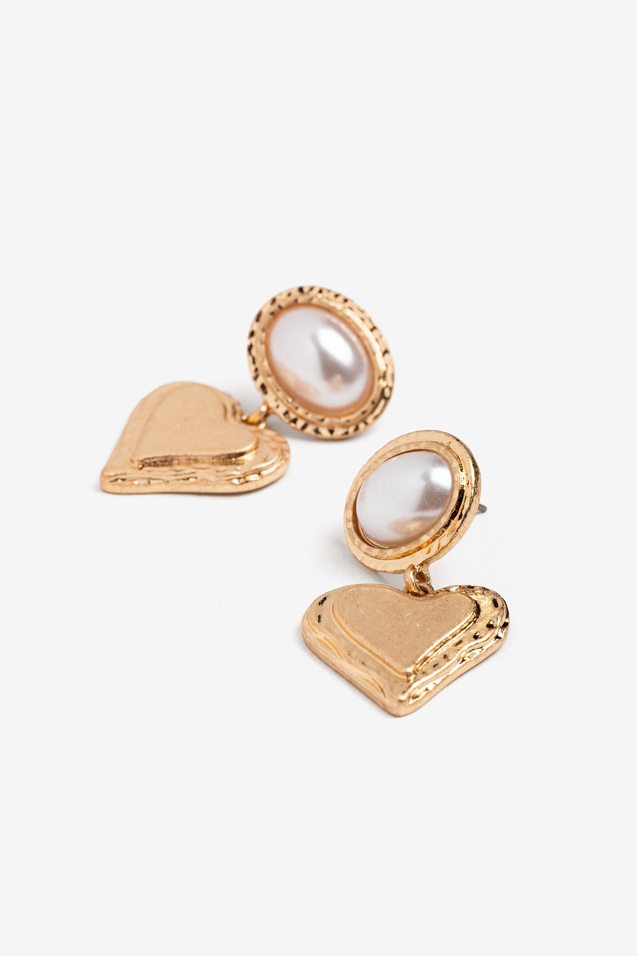 Gold Pearl Heart Earrings