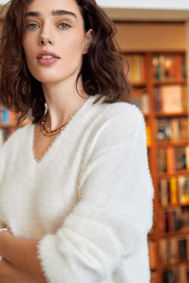 Beige V-Neck Sweater