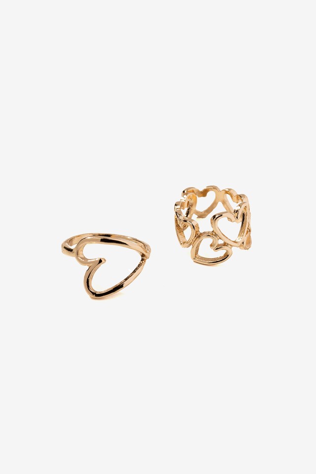 Gold Heart Rings Set