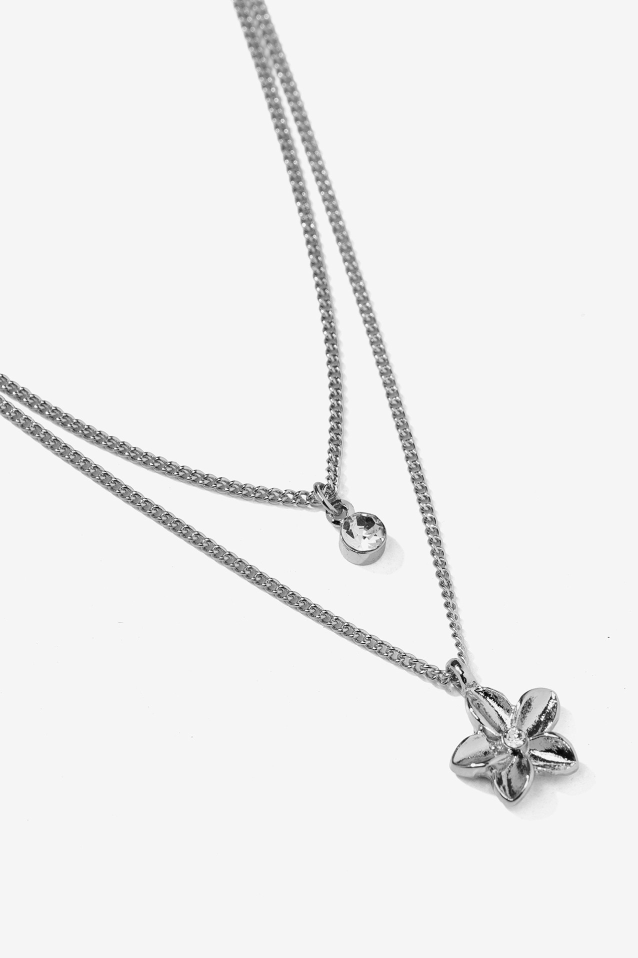 Silver Layered Flower Necklace