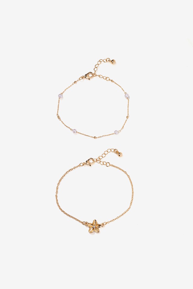 Gold Bracelet Set with Pearls
