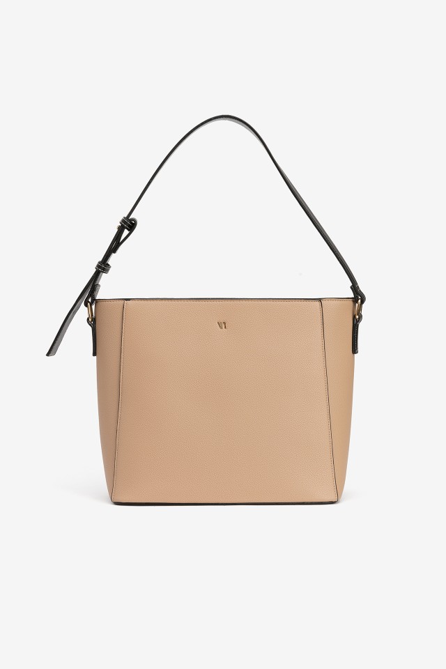 Beige Handbag with Black Strap