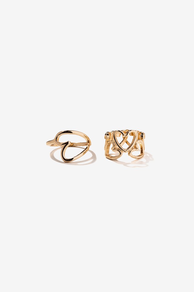 Gold Heart Rings Set