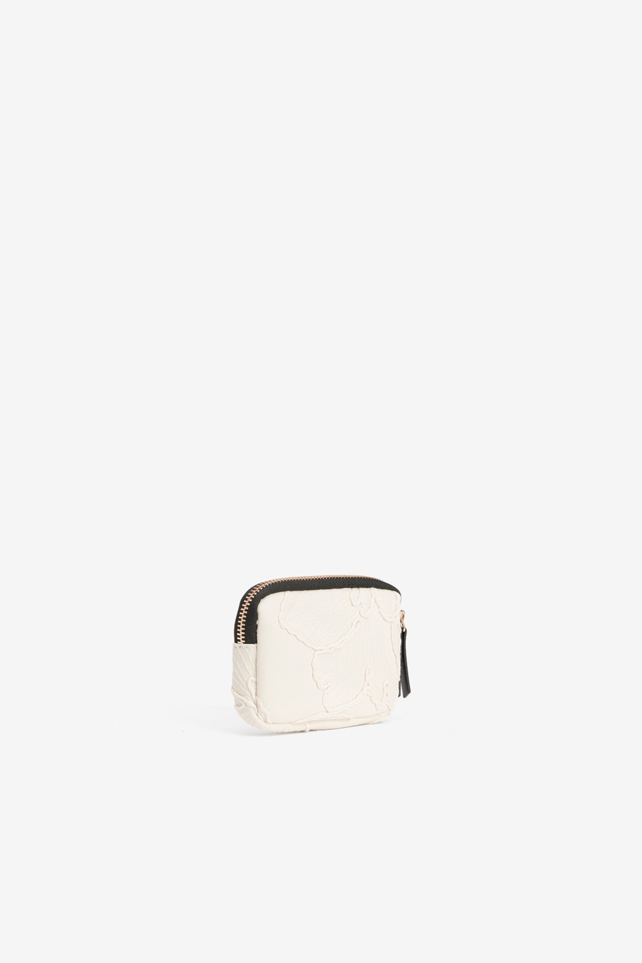 Porta-moedas bege bordado