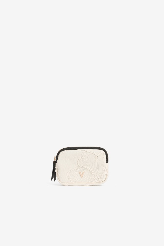 Porta-moedas bege bordado