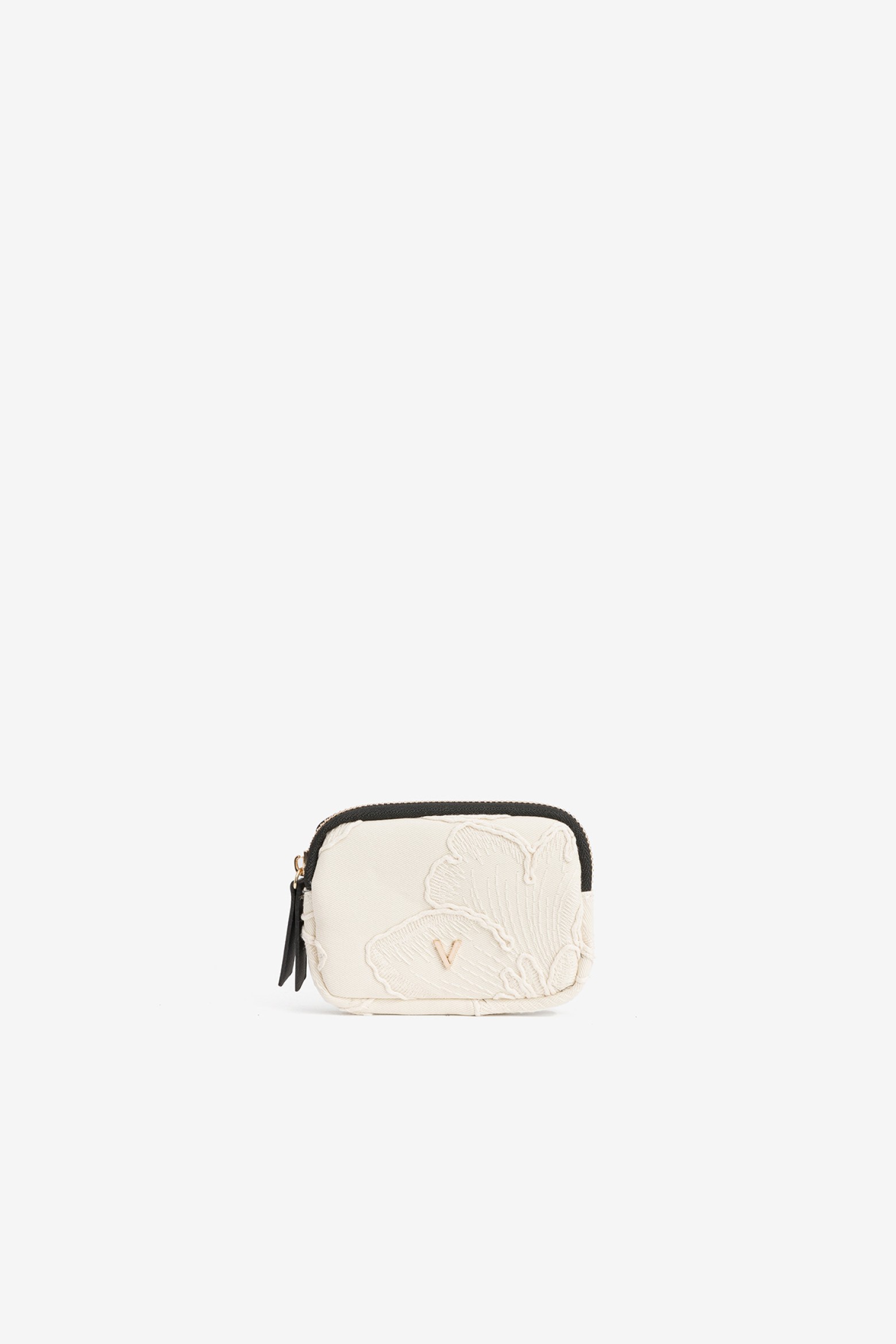 Porta-moedas bege bordado