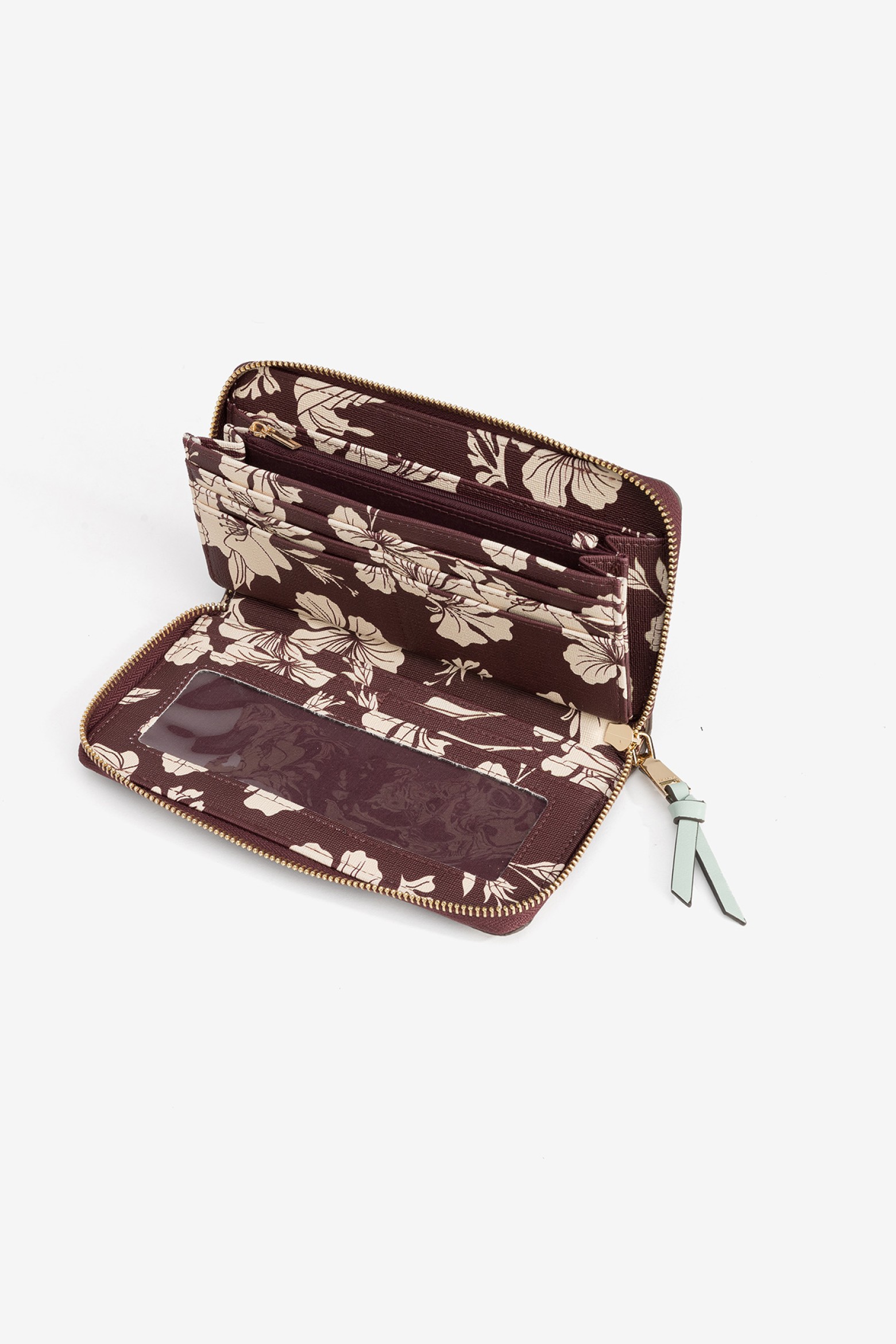 Porta-moedas flores vinho