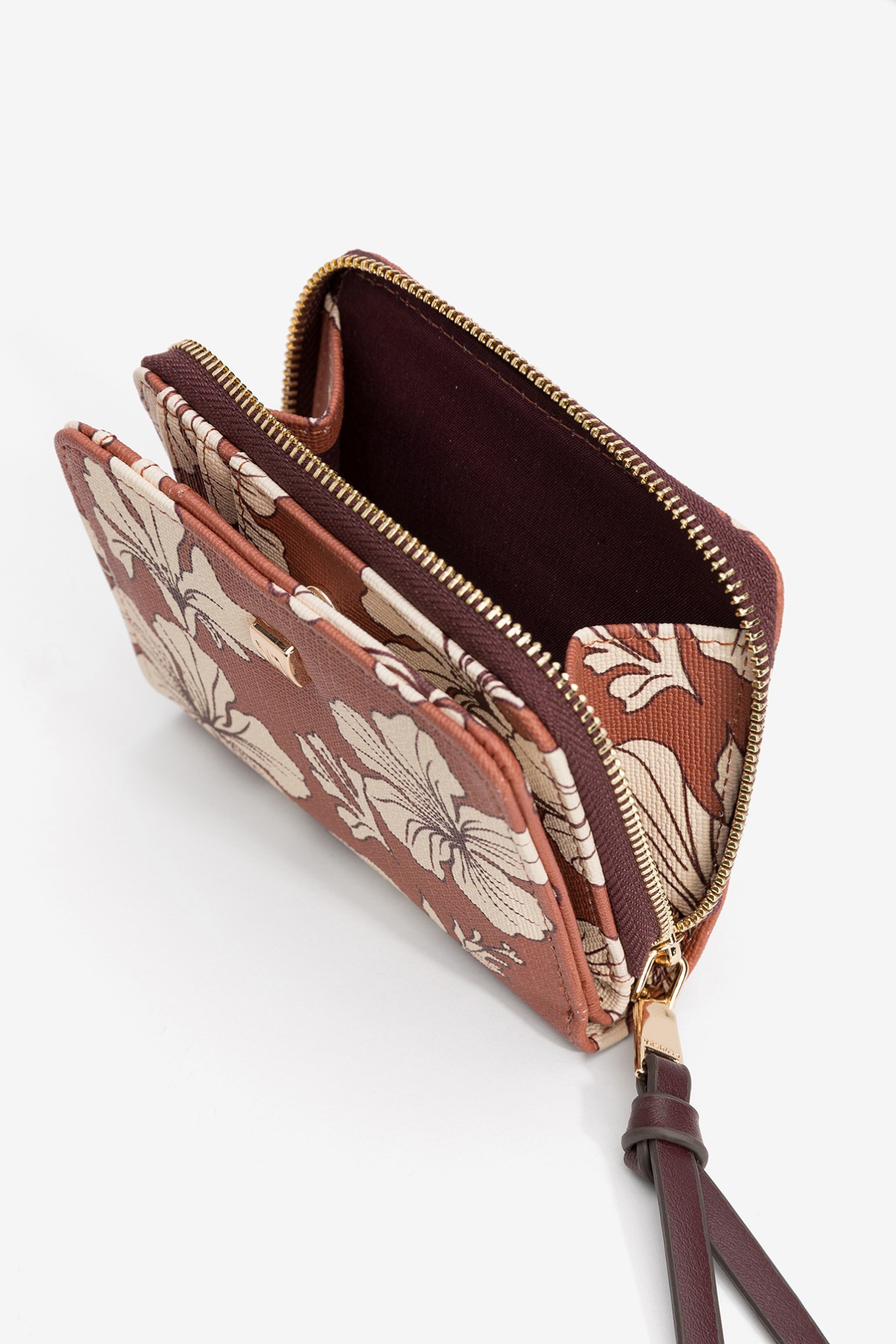 Porta-moedas floral laranja