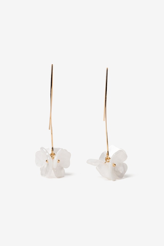 White Flower Drop Earrings