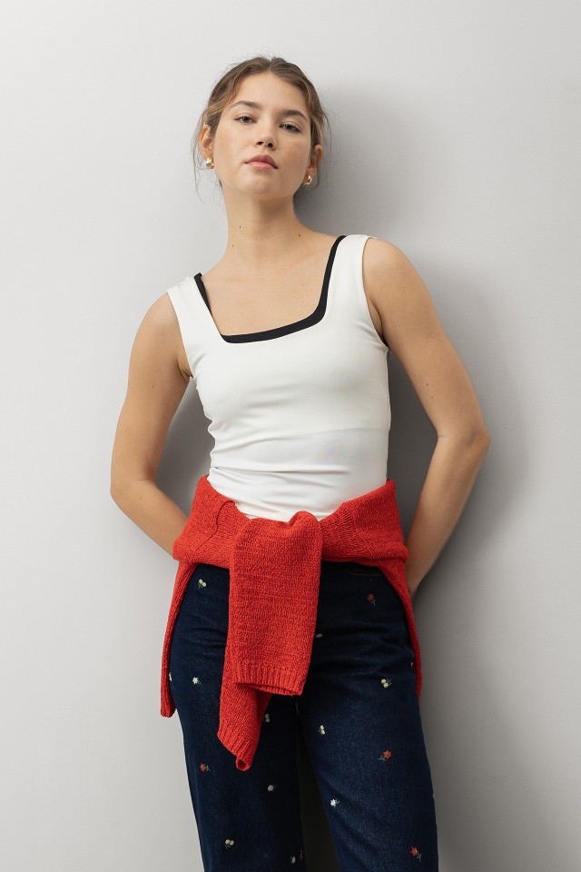 Beige Slim Fit Tank Top