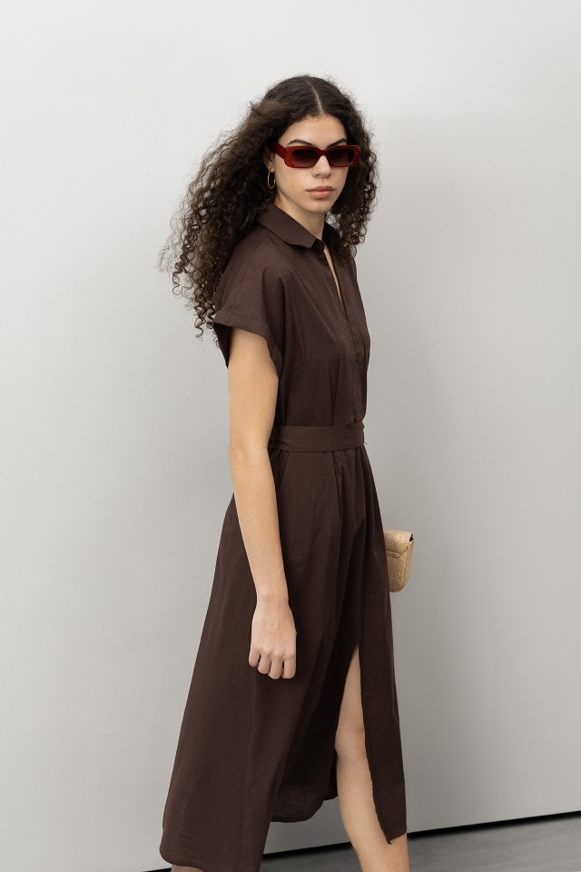 brown midi dress with belt Charcoal Fall Floral Smocked Maxi Dress Small