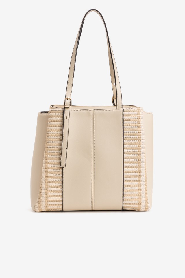Beige Tote With Woven Sides