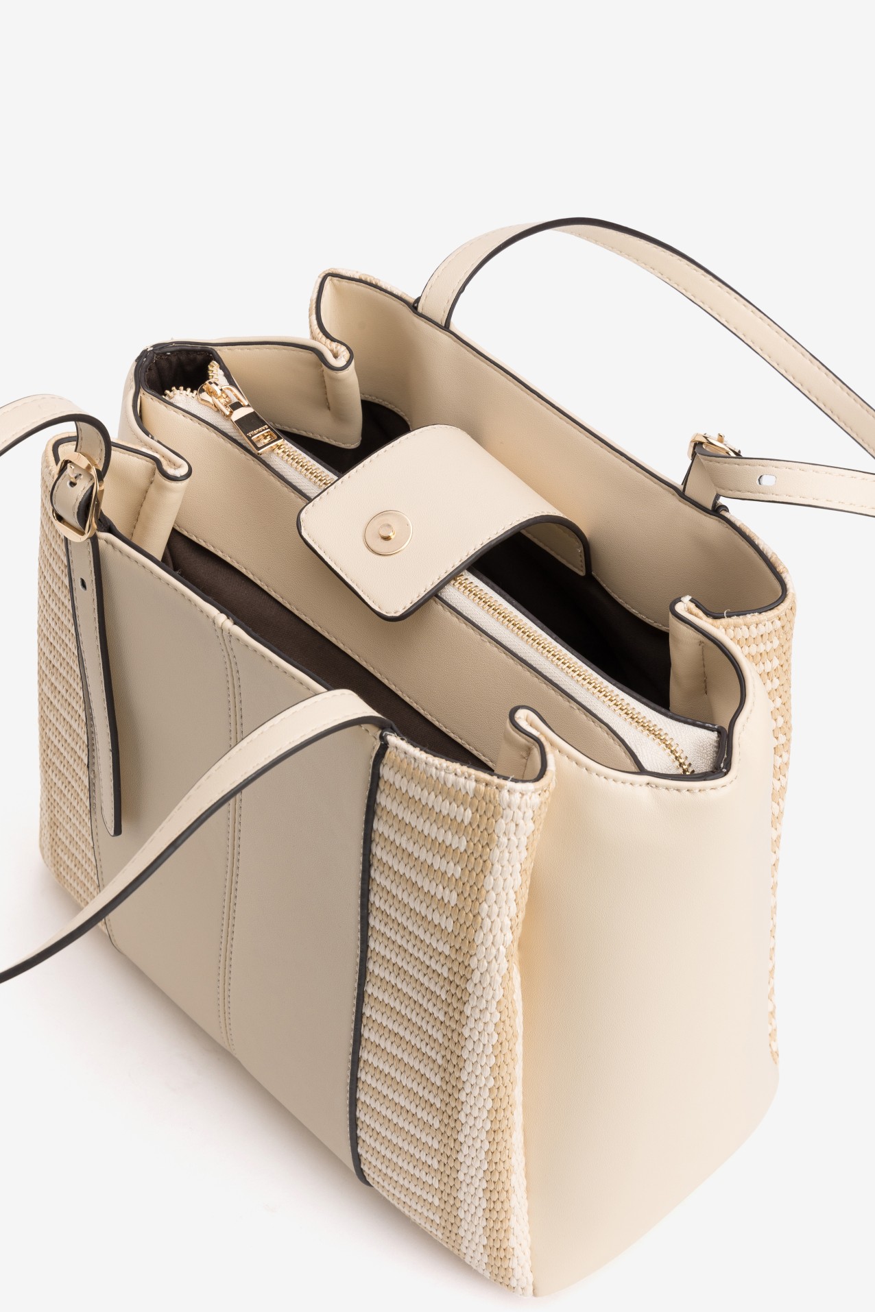 Beige Tote With Woven Sides