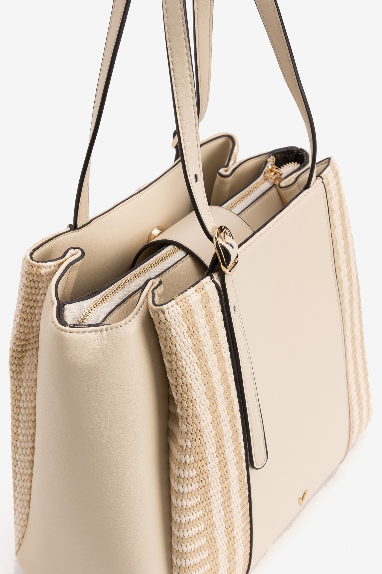 Beige Tote With Woven Sides