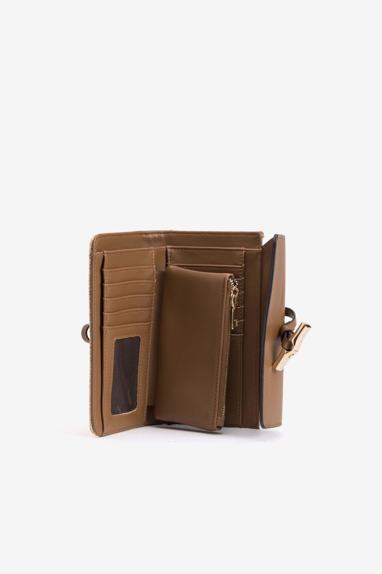 Porta-moedas bege com detalhe dourado