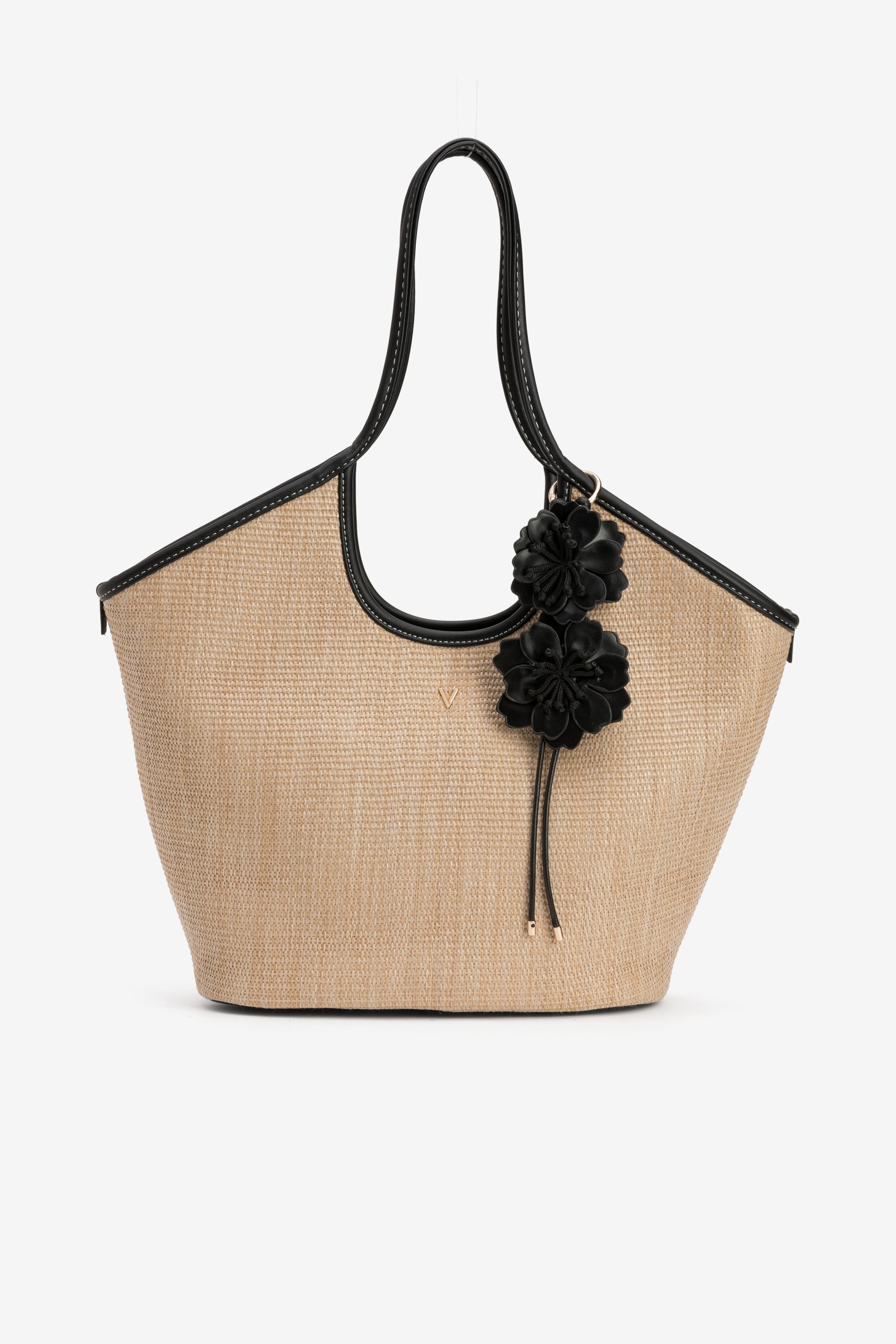 Beige Tote with Black Flowers