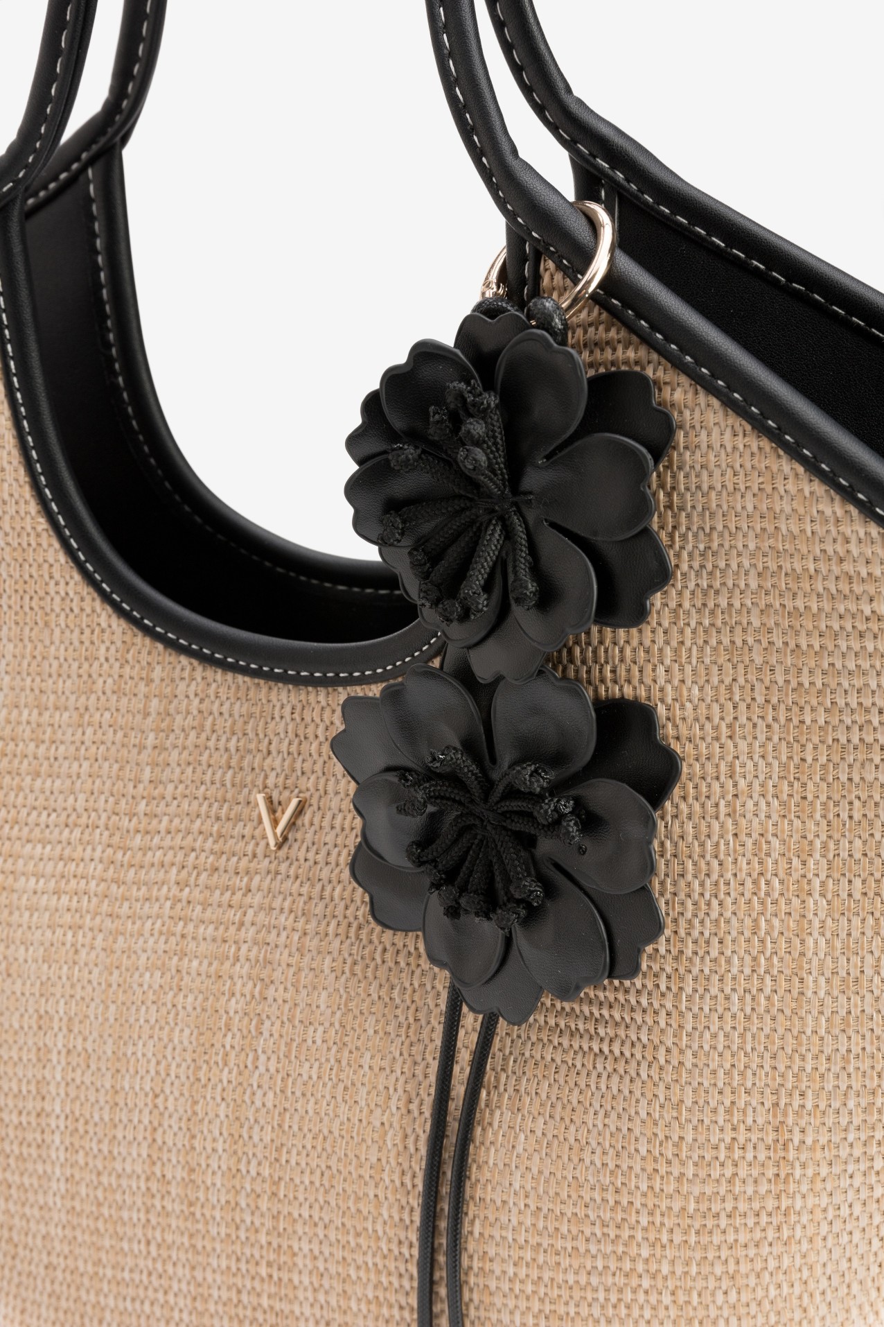 Beige Tote with Black Flowers