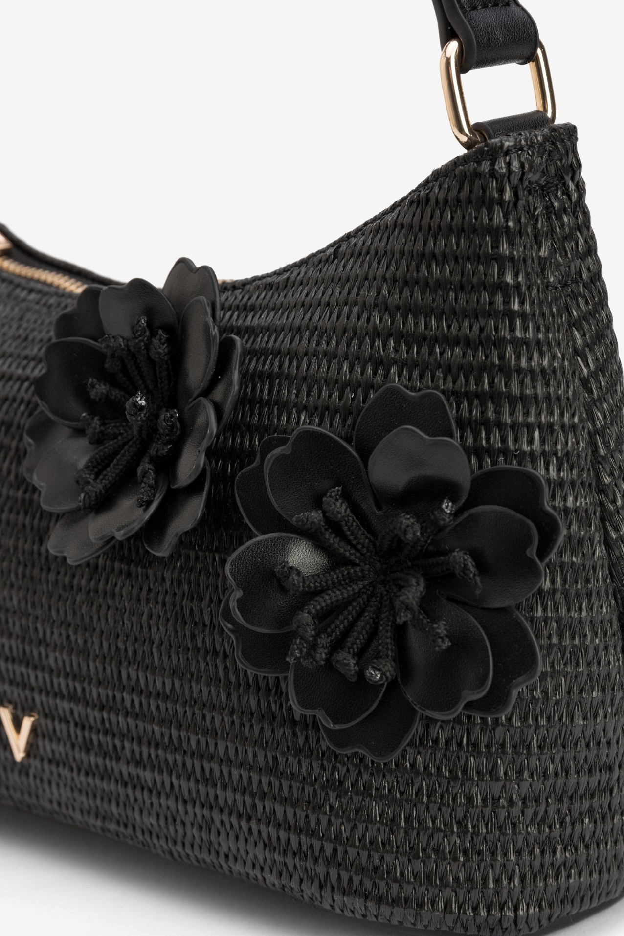 Black Textured Floral Wallet