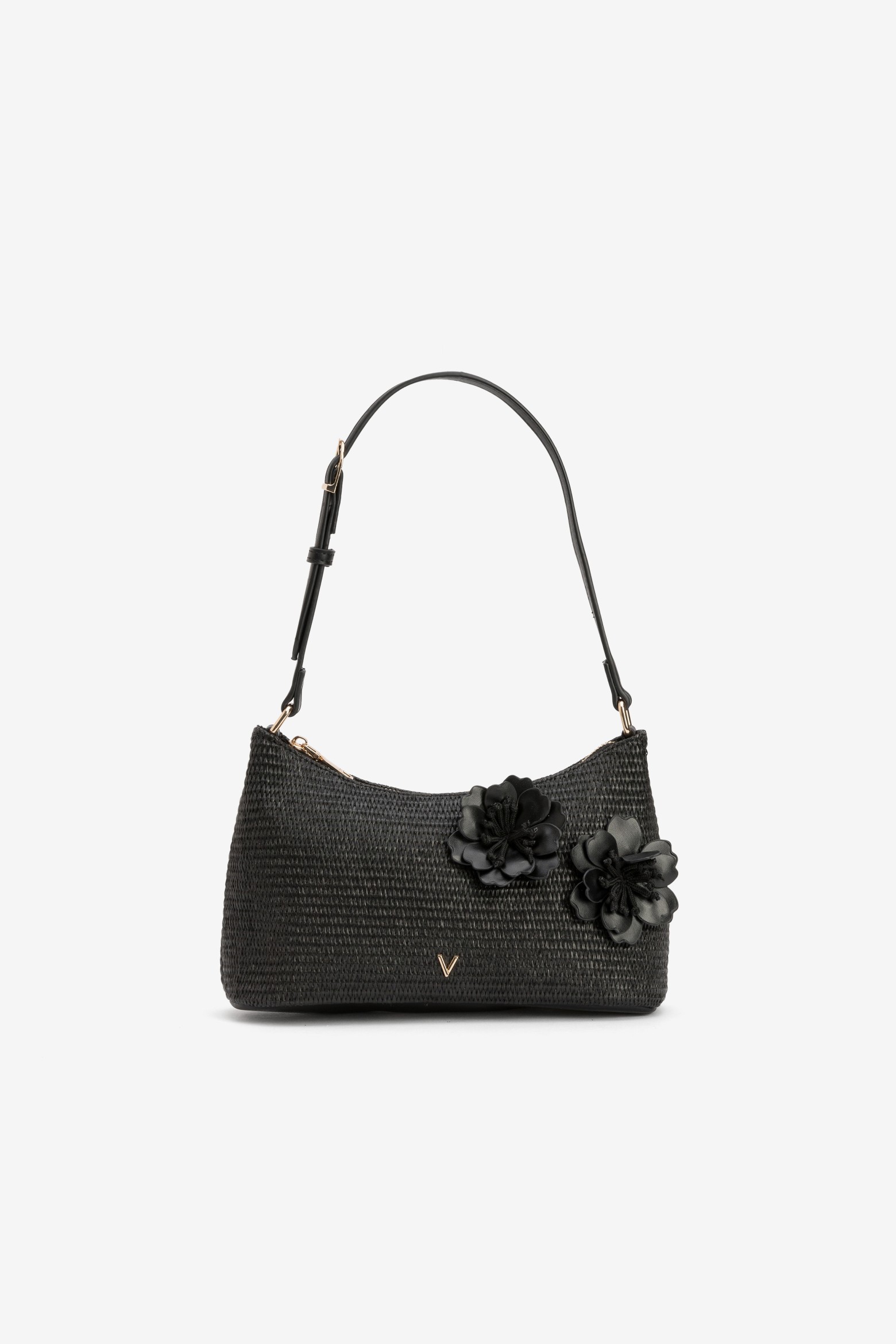 Black Textured Floral Wallet