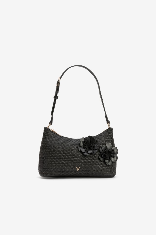 Black Textured Floral Wallet