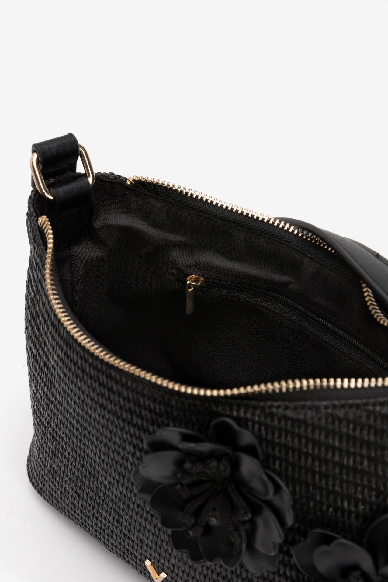 Black Textured Floral Wallet
