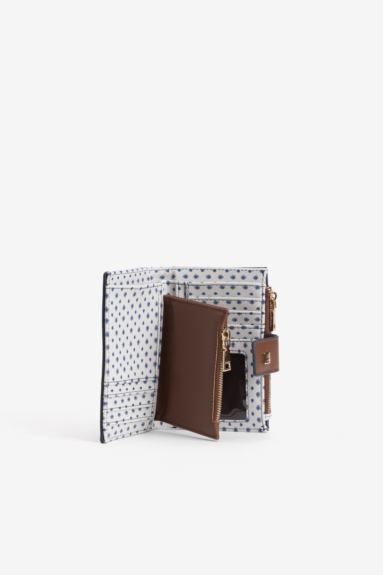 Porta moedas azul e castanho