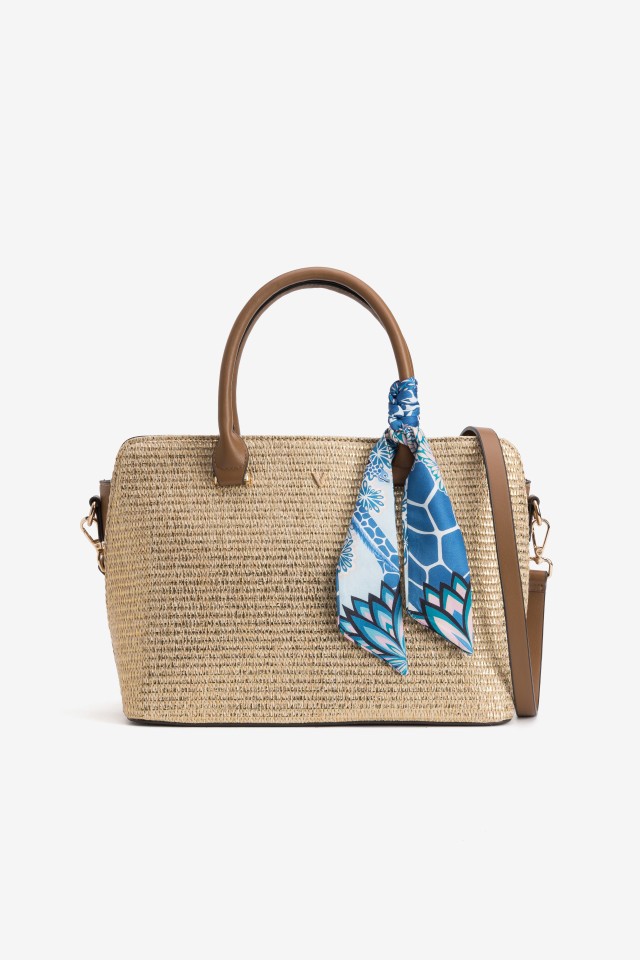 Gold-Toned Handbag With Scarf