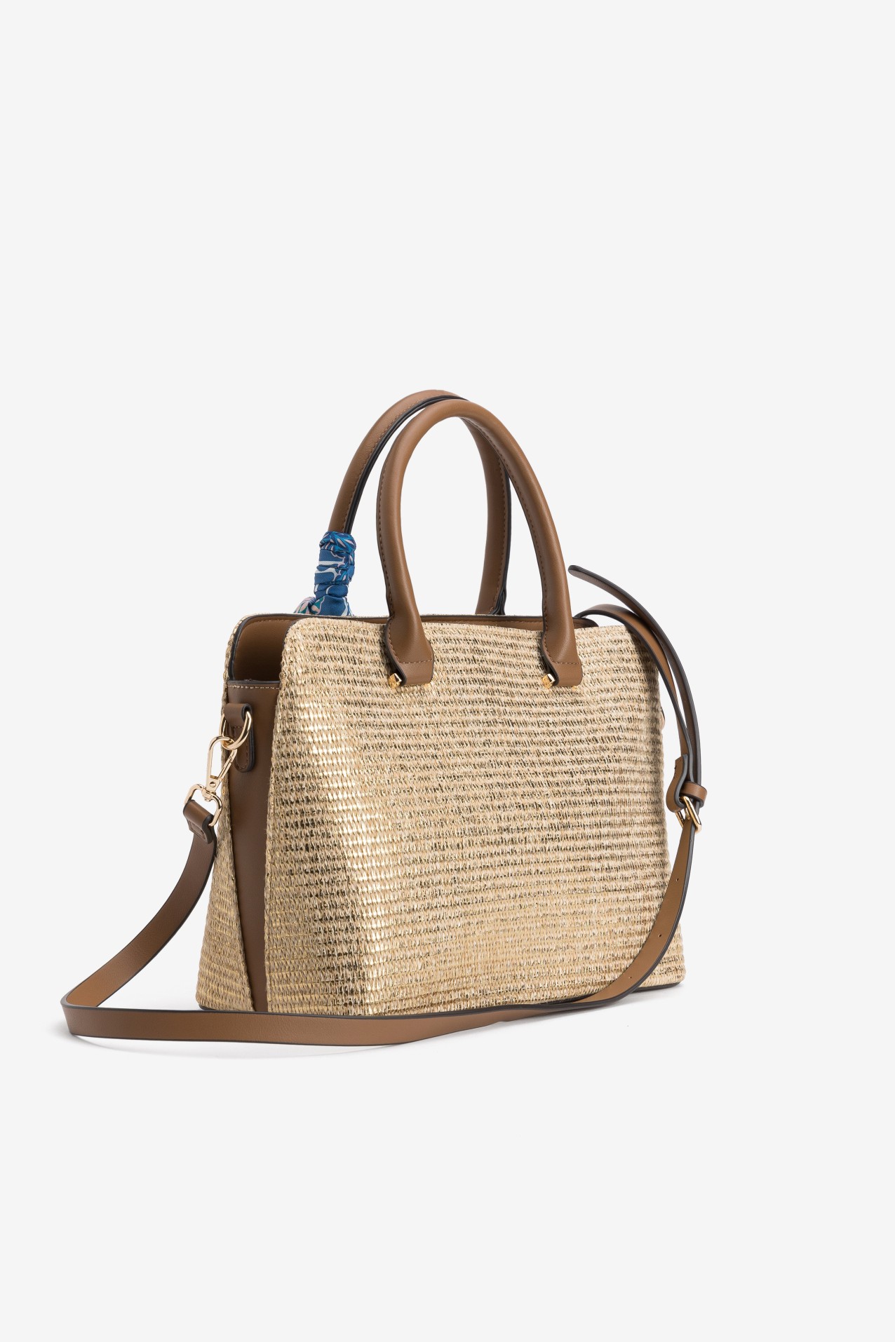 Gold-Toned Handbag With Scarf