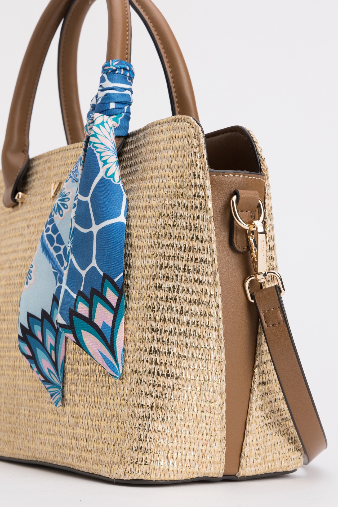 Gold-Toned Handbag With Scarf