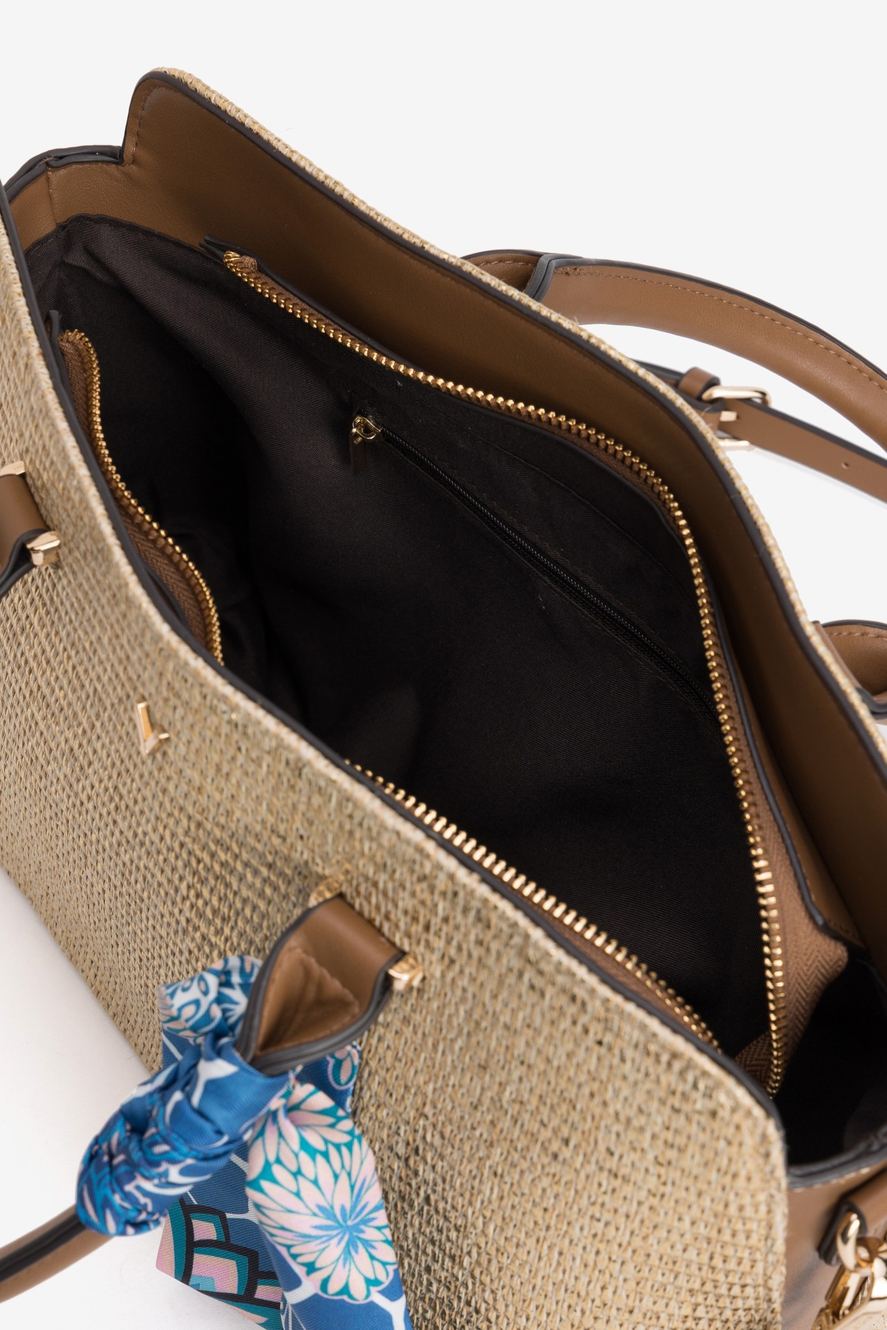 Gold-Toned Handbag With Scarf